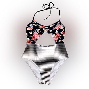 Abercrombie & Fitch Floral and Striped One Piece Swimsuit